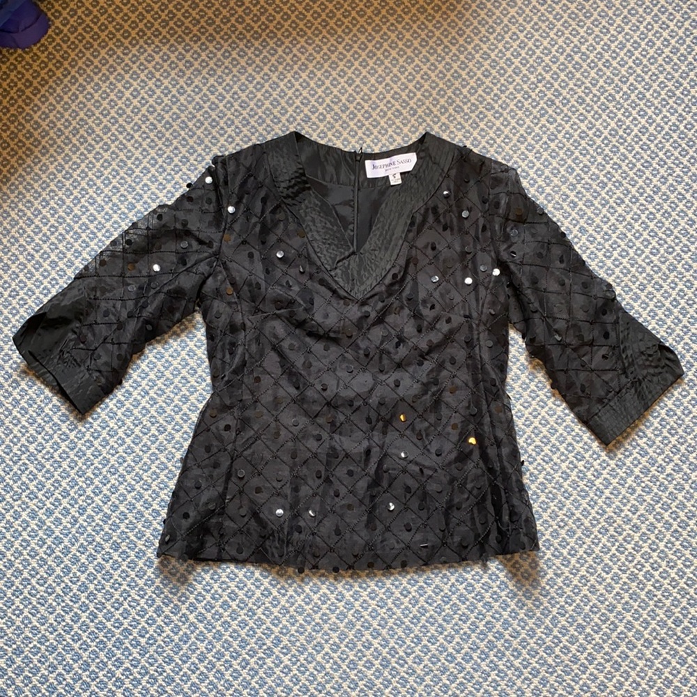 Josephine Sasso silk sequin top with 3/4 sleeve